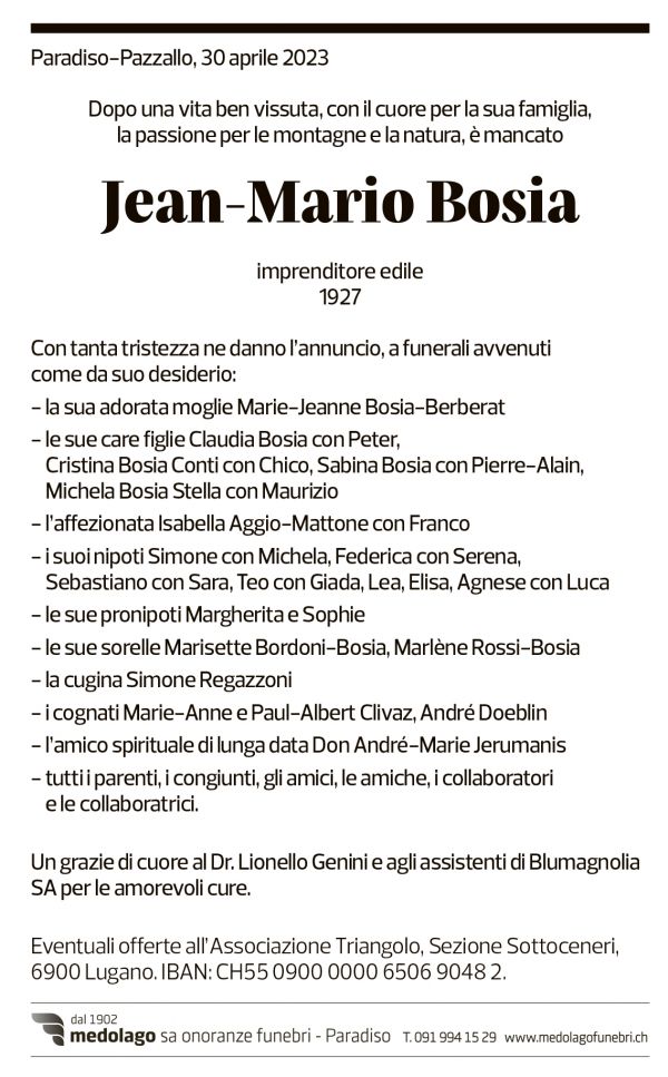 Annuncio funebre Jean-mario Bosia