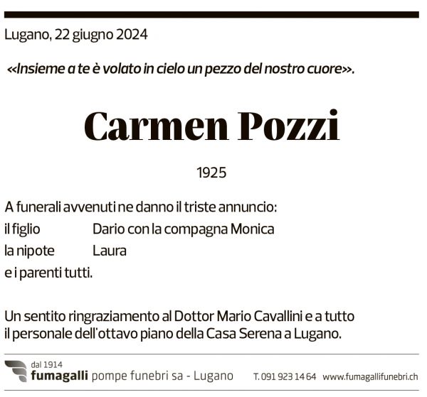 Annuncio funebre Carmen Pozzi