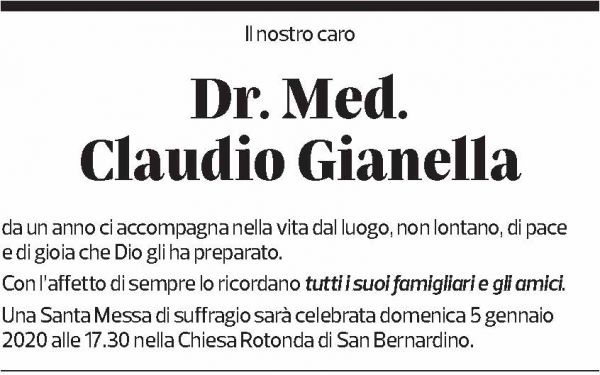Annuncio funebre Claudio Gianella