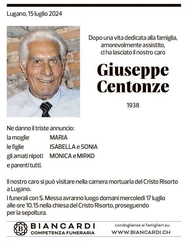 Annuncio funebre Giuseppe Centonze