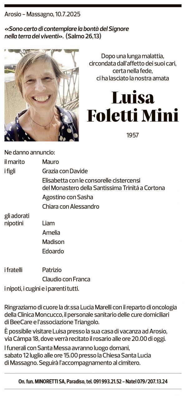Annuncio funebre Luisa Foletti Mini
