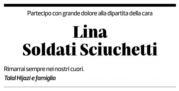 Annuncio funebre Lina Soldati Sciuchetti