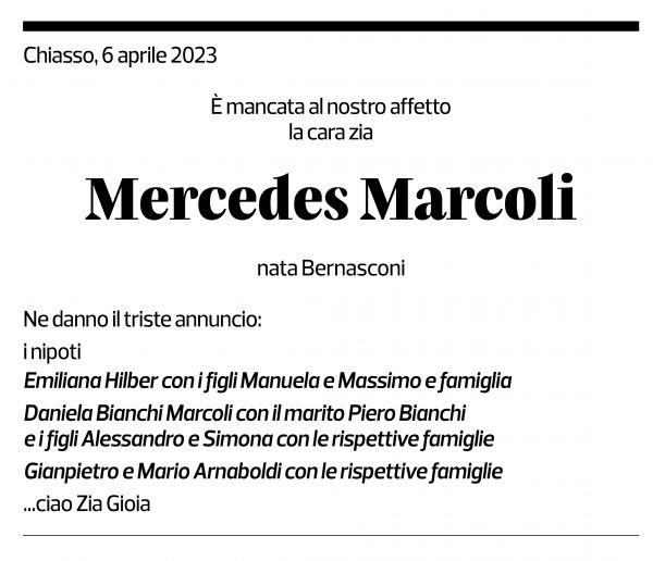 Annuncio funebre Mercedes Marcoli