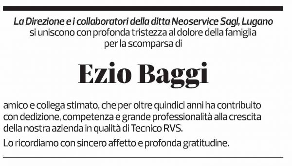 Annuncio funebre Ezio Baggi