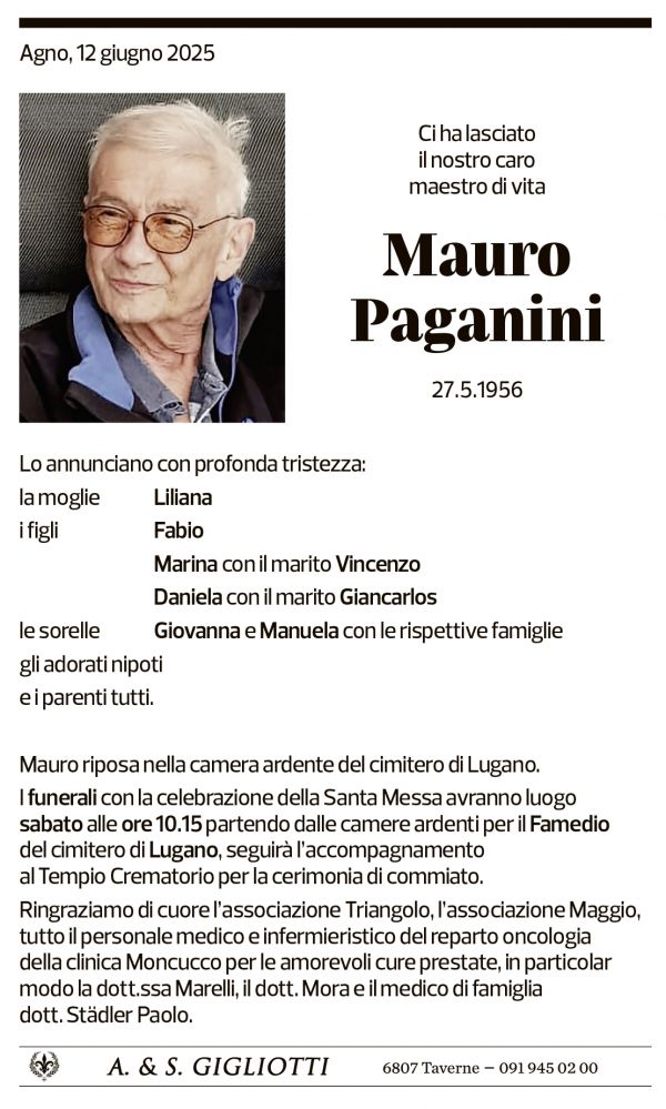 Annuncio funebre Mauro Paganini