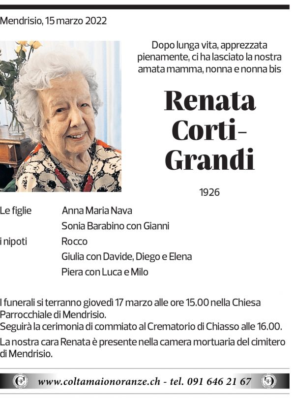 Annuncio funebre Renata Corti-grandi