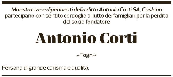 Annuncio funebre Antonio Corti