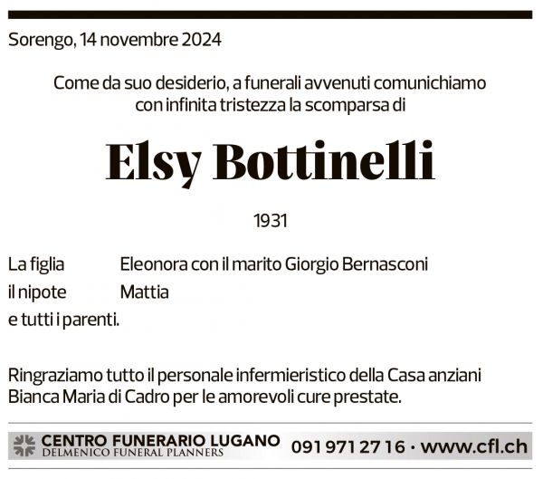 Annuncio funebre Elsy Bottinelli