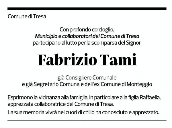 Annuncio funebre Fabrizio Tami