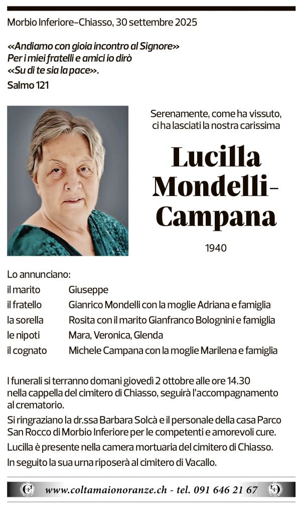 Annuncio funebre Lucilla Mondelli-campana