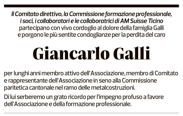 Annuncio funebre Giancarlo Galli