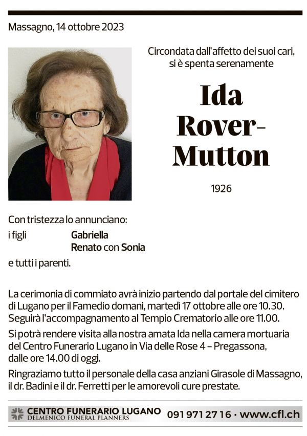 Annuncio funebre Ida Rover-mutton