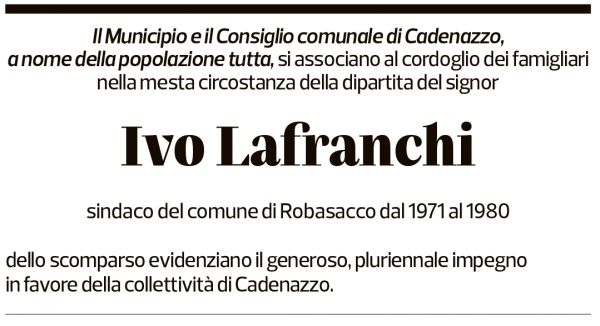 Annuncio funebre Ivo Lafranchi