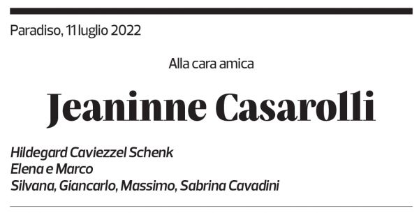 Annuncio funebre Jeaninne Casarolli