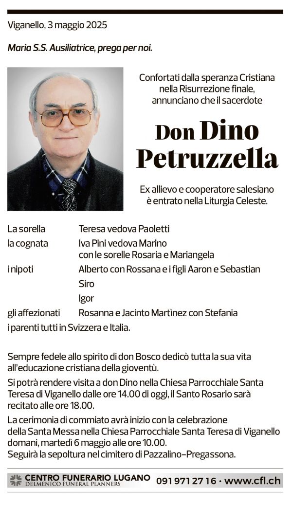 Annuncio funebre Dino Petruzzella