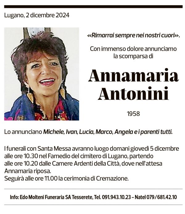 Annuncio funebre Annamaria Antonini