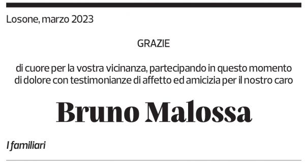 Annuncio funebre Bruno Malossa