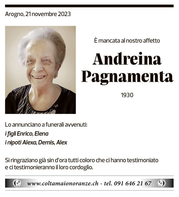 Annuncio funebre Andreina Pagnamenta