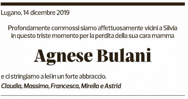 Annuncio funebre Agnese Bulani