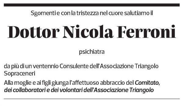 Annuncio funebre Dr. Med. Nicola Ferroni