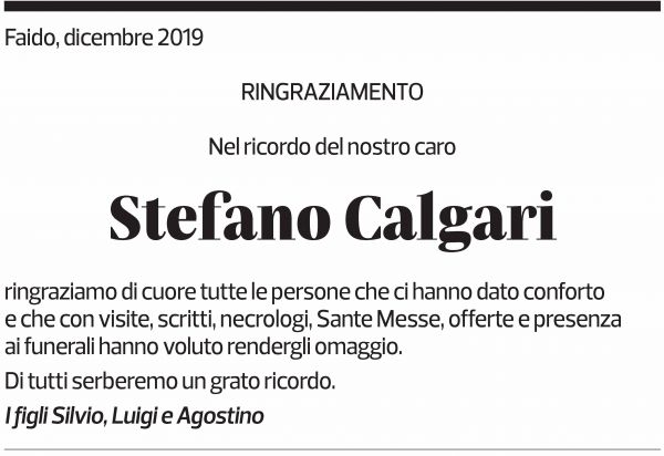 Annuncio funebre Stefano Calgari