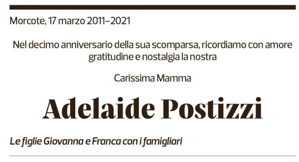 Annuncio funebre Adelaide Postizzi