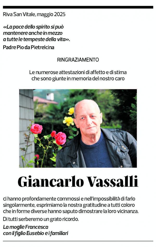 Annuncio funebre Giancarlo Vassalli