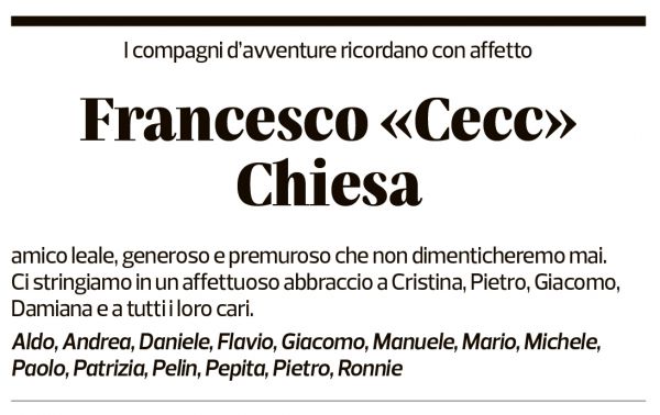 Annuncio funebre Francesco Chiesa