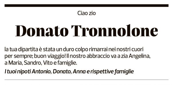 Annuncio funebre Donato Tronnolone