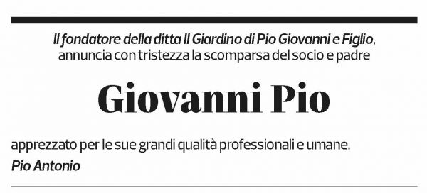 Annuncio funebre Giovanni Pio