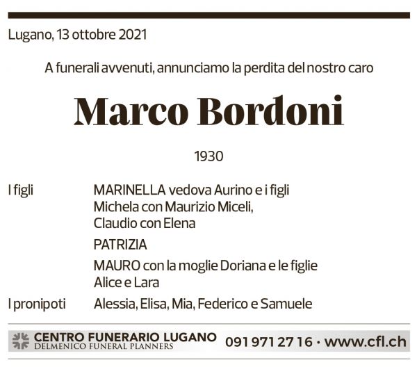 Annuncio funebre Marco Bordoni