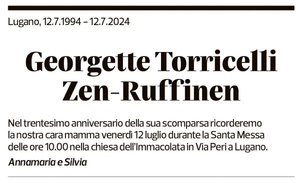 Annuncio funebre Georgette Torricelli