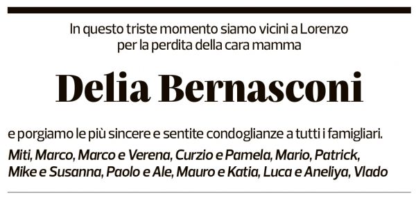 Annuncio funebre Delia Bernasconi-mazzolini