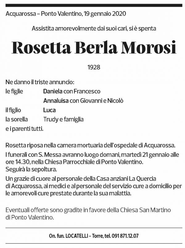 Annuncio funebre Rosetta Berla Morosi