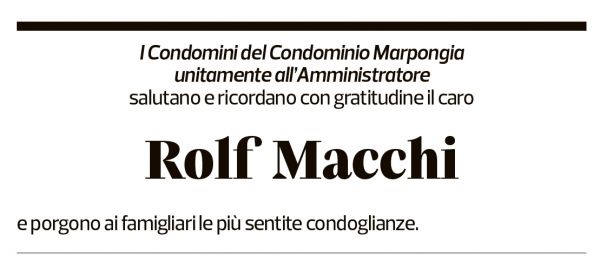 Annuncio funebre Rolf Macchi