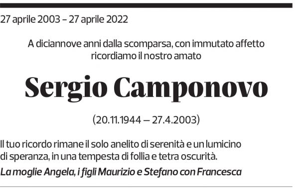 Annuncio funebre Sergio Camponovo