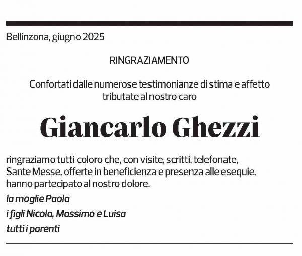 Annuncio funebre Giancarlo Ghezzi