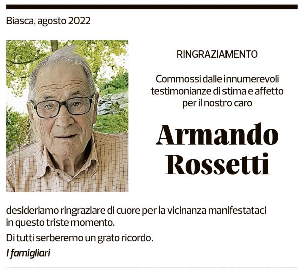 Annuncio funebre Armando Rossetti