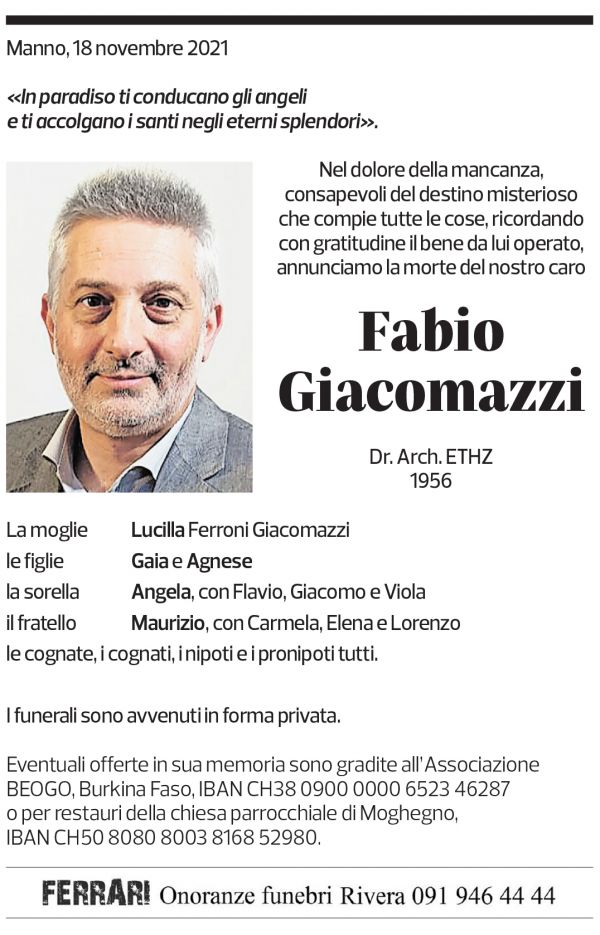 Annuncio funebre Fabio Giacomazzi