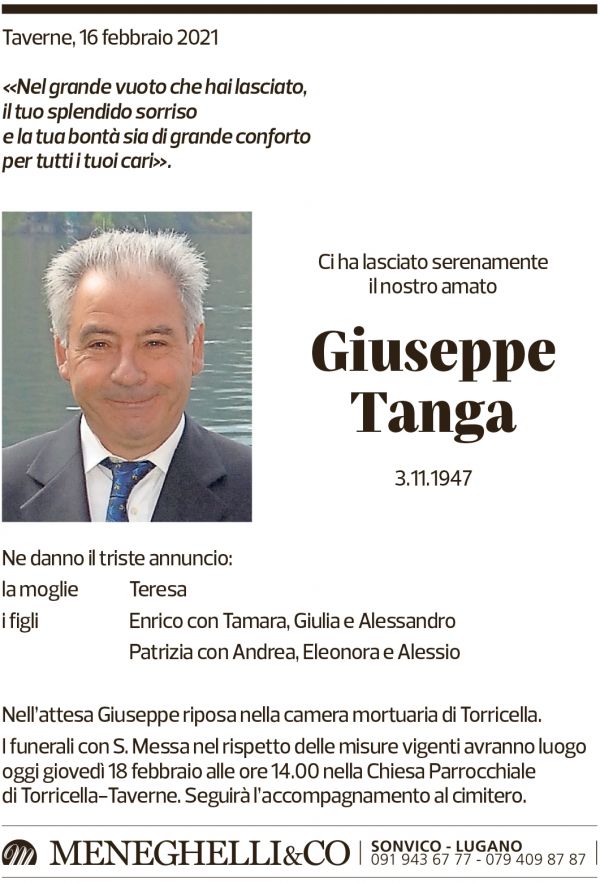 Annuncio funebre Giuseppe Tanga