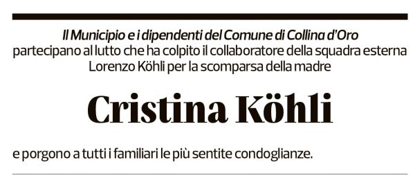 Annuncio funebre Cristina Köhli