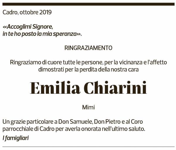 Annuncio funebre Emilia Chiarini