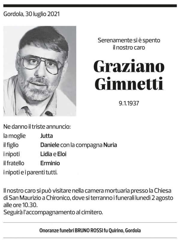 Annuncio funebre Graziano Gimnetti