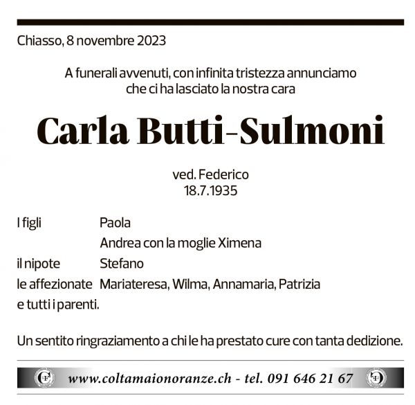 Annuncio funebre Carla Butti-sulmoni