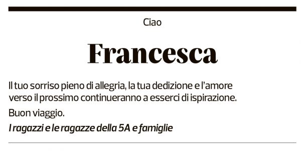 Annuncio funebre Francesca Rossi-lavizzari