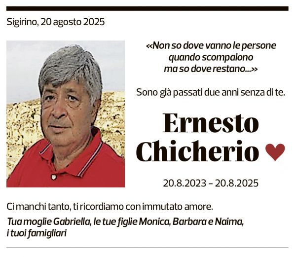 Annuncio funebre Ernesto Chicherio