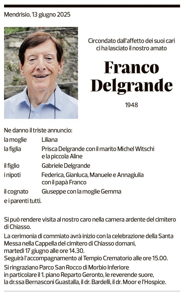 Annuncio funebre Franco Delgrande