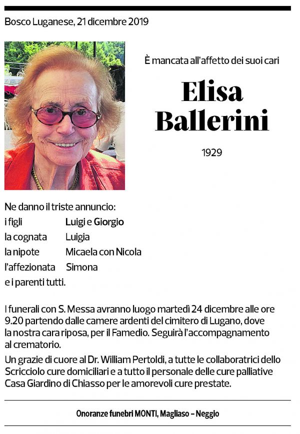 Annuncio funebre Elisa Ballerini