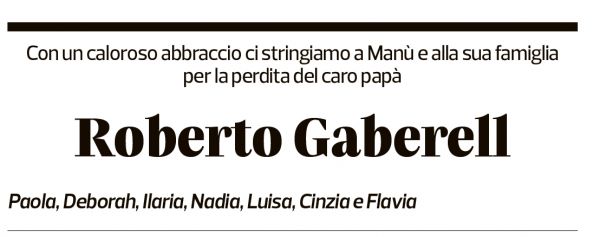 Annuncio funebre Roberto Gaberell