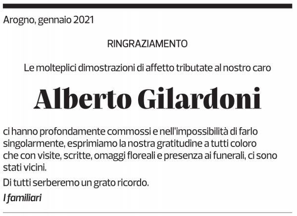 Annuncio funebre Alberto Gilardoni